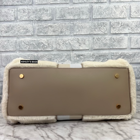 Kate Spade Everything Racing Stripe Faux Shearling Large Tote In Cream Multi - Picture 8 of 16